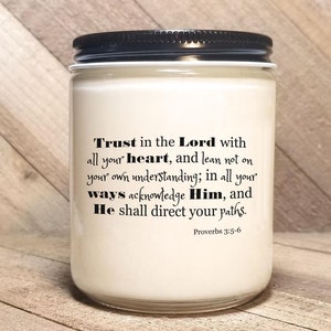 Proverbs 3:5-6, Bible Verse Candle, Scripture Candle, Personalize Gift, Religious Candle, God Word Candle, Gospel Candle, Good News Candles