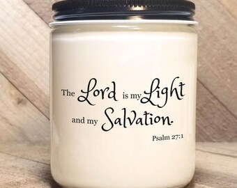 Psalm 27:1, Bible Verse Soy Candle, Scripture Candle, Personalize Gift, Religious Candle, God Word Candle, Gospel Candle, Good News Candles