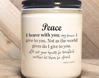 John 14:27︱Bible Verse Soy Candle︱Christian Gift︱Scripture Candle ︱Personalize Gift︱Religious︱Phthalate Free︱Gospel Candle︱Good News Candles