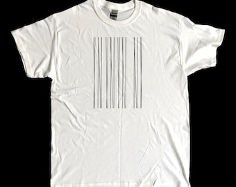 Black on White ABSTRACT linear design screen printed T shirt