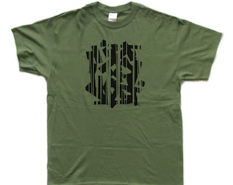 Green ABSTRACT linear design screen printed T shirt