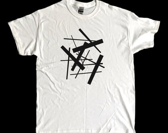 Black on White ABSTRACT No 2 linear design screen printed T shirt