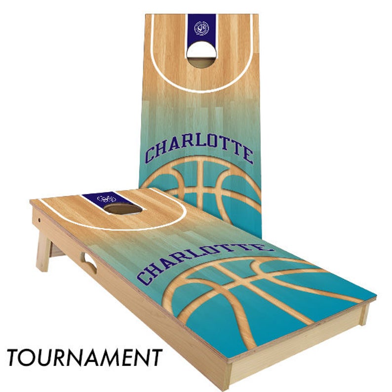 Bean bag toss Slick Woodys Charlotte Basketball Cornhole set Baggo Custom Cornhole boards Wedding cornhole boards