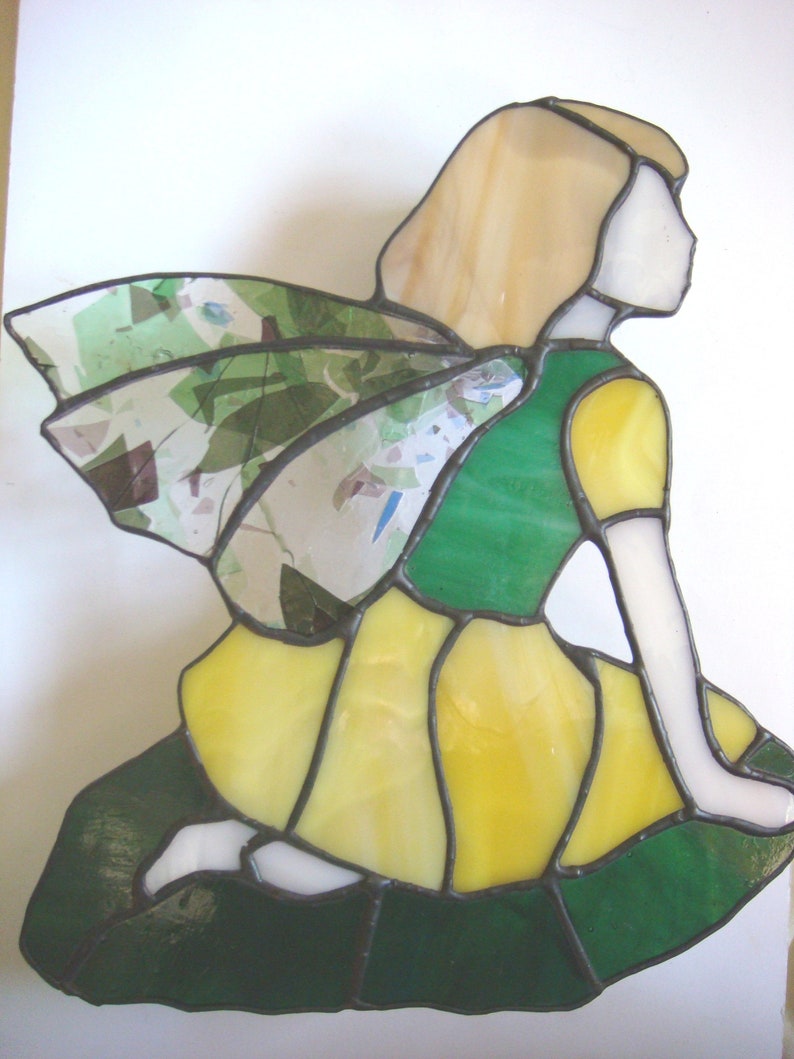 Stained Glass Yellow Garden Fairy Etsy UK