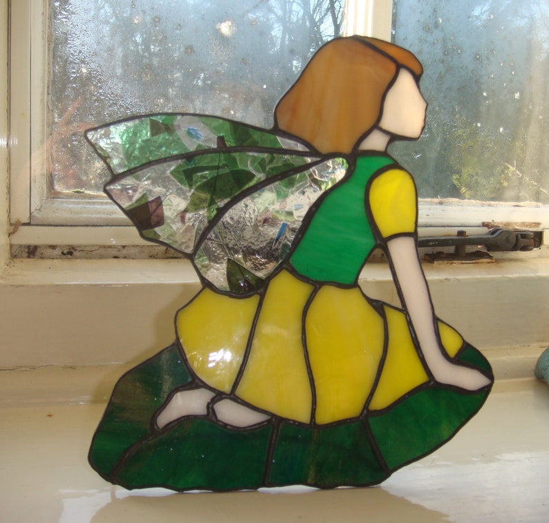 Stained Glass Yellow Garden Fairy Etsy UK