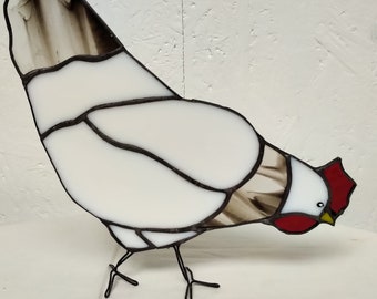 Stained glass Hen - Black + White (pecking)