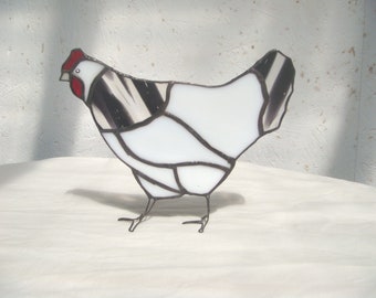 Stained glass Hen - White and Black
