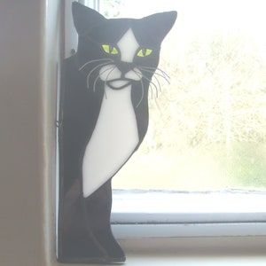 Stained glass Black & White Peeping Cat(L)