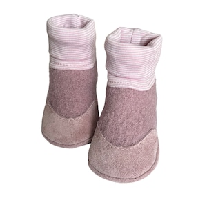 Babywearing shoes made of Walk Pink/PINK | Crawling shoes | customizable | Wool stockings with striped cuffs black white | Walking shoes