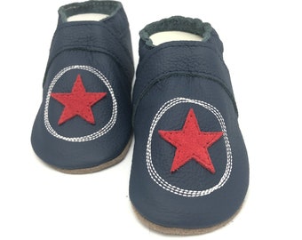 Crab shoes star in kritzelkreis dkl. Blue/Red Baby Baptism Birth Leather Pushing Gift with Name