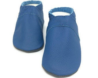 Crawling shoes, crawling slippers, leather slippers, leather slippers, red, UNI BASIC, medium blue