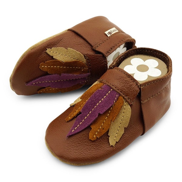 MOCCASINS FEDER braun/lila Krabbelschuhe, Mokkasins, Babymoccs