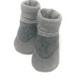 Babywearing shoes made of grey wool | Crawling shoes | Customizable | Wool socks with ringed cuffs, black and white | Wool shoes product logo