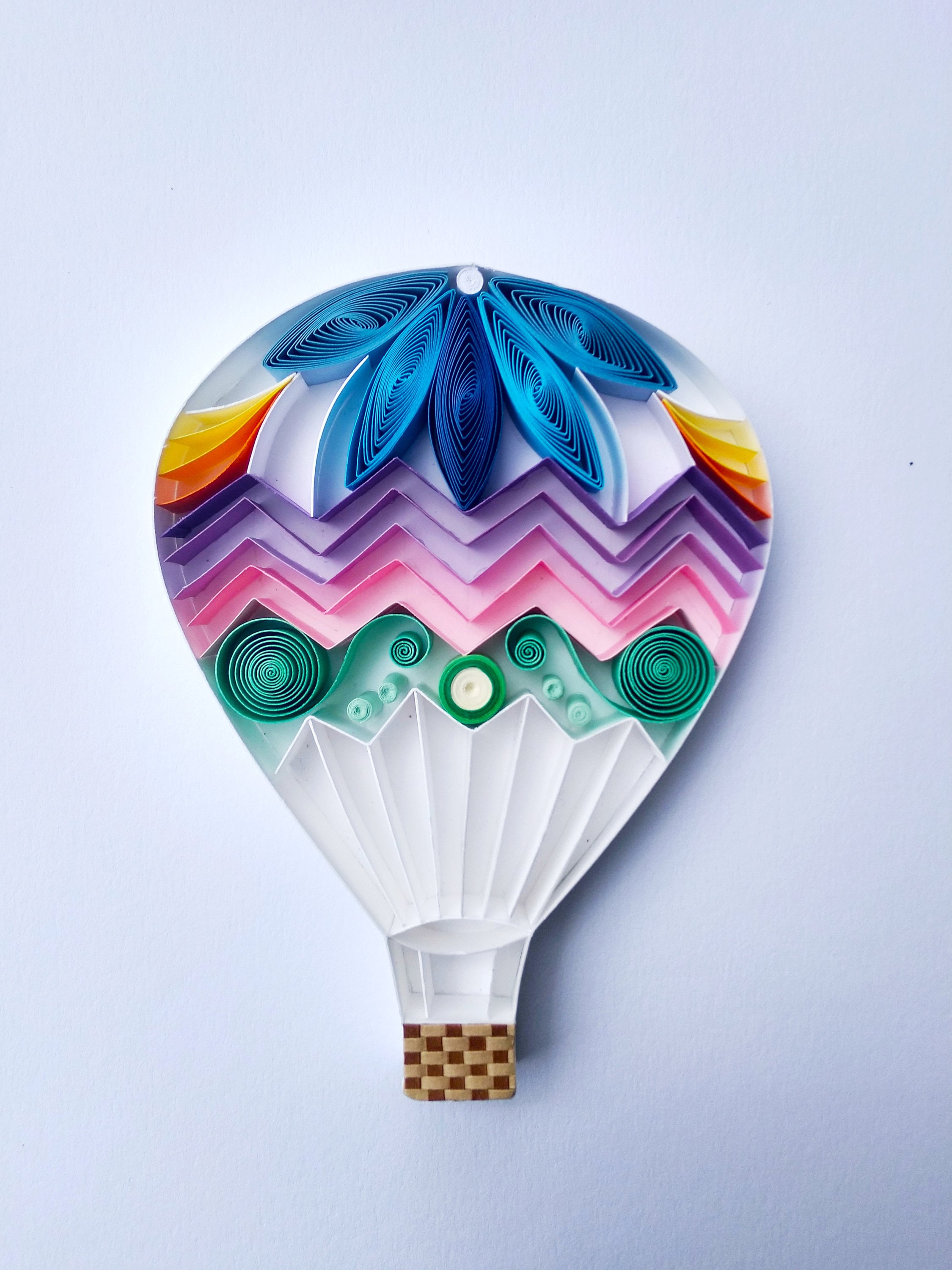 Rainbow Hot Air Balloon, Quilling Paper Design, Handmade Gift, Home