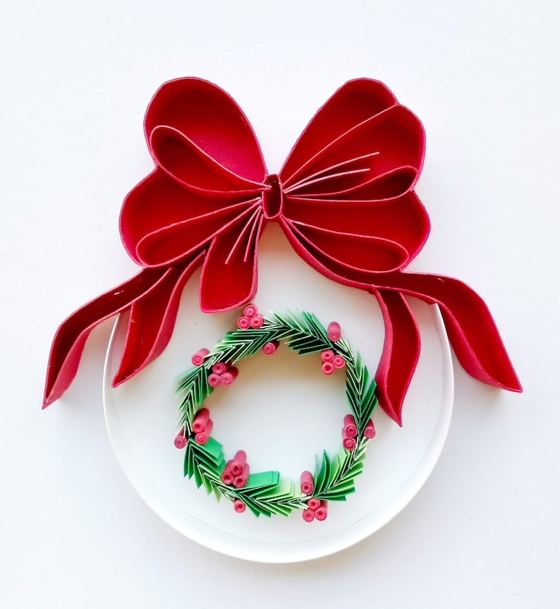 Christmas Bauble With Bow, Quilling Paper, Handmade Gift, Home Decor
