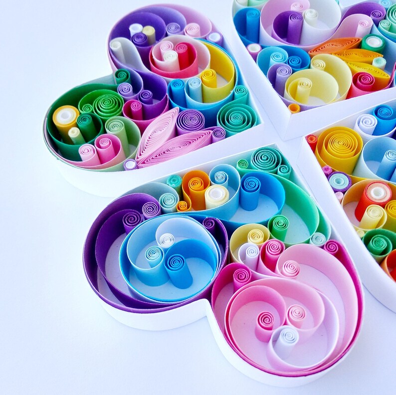 Rainbow Fourleaf Clover Quilling Paper Art Design Handmade Etsy