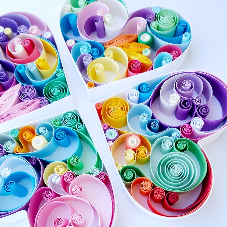 Rainbow Fourleaf Clover Quilling Paper Art Design Handmade Etsy