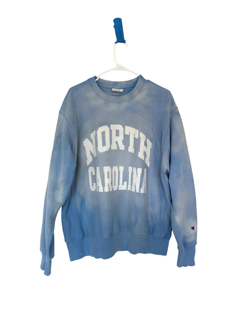 Moletom com capuz azul UNC Sun Dyed Vintage Champion Reverse Weave, tamanho grande masculino imagem 1