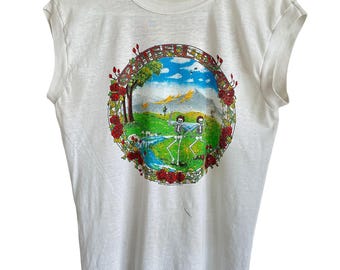 Camiseta regata masculina tamanho pequeno da turnê de primavera de 1984 do Grateful Dead