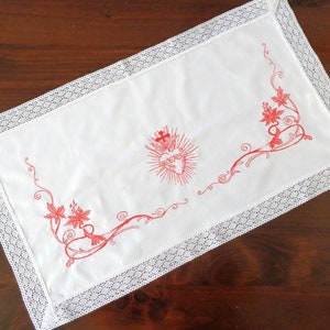 Jesus Christ Sacred Heart Small altar cloth embroidery Catholic Christian church Religious art gift