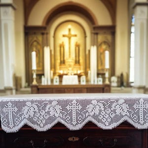Altar cloth catholic with Cross and Grape lace Christian church linens handmade Liturgical cover Custom size