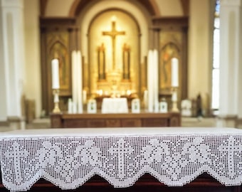 Altar cloth catholic with Cross and Grape lace Christian church linens handmade Liturgical cover Custom size