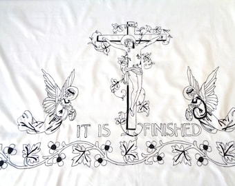 Crucifixion of Jesus Altar cloth catholic Good Friday Funeral pall Church black embroidery Liturgical German Religious Reproduction Vintage
