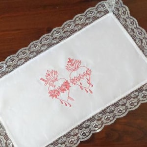 Home Altar Cloth Catholic-Sacred Heart Of Jesus and Mary-Personalized Embroidered Home Chapel cloth