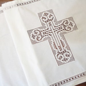Altar cloth catholic liturgical Religious lace Cross table runner White linen altar cloths orthodox christian alter Religious runner