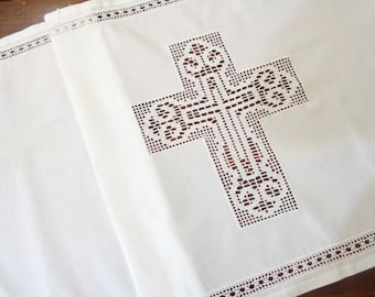 Altar cloth catholic liturgical Religious lace Cross table runner White linen altar cloths orthodox christian alter Religious runner
