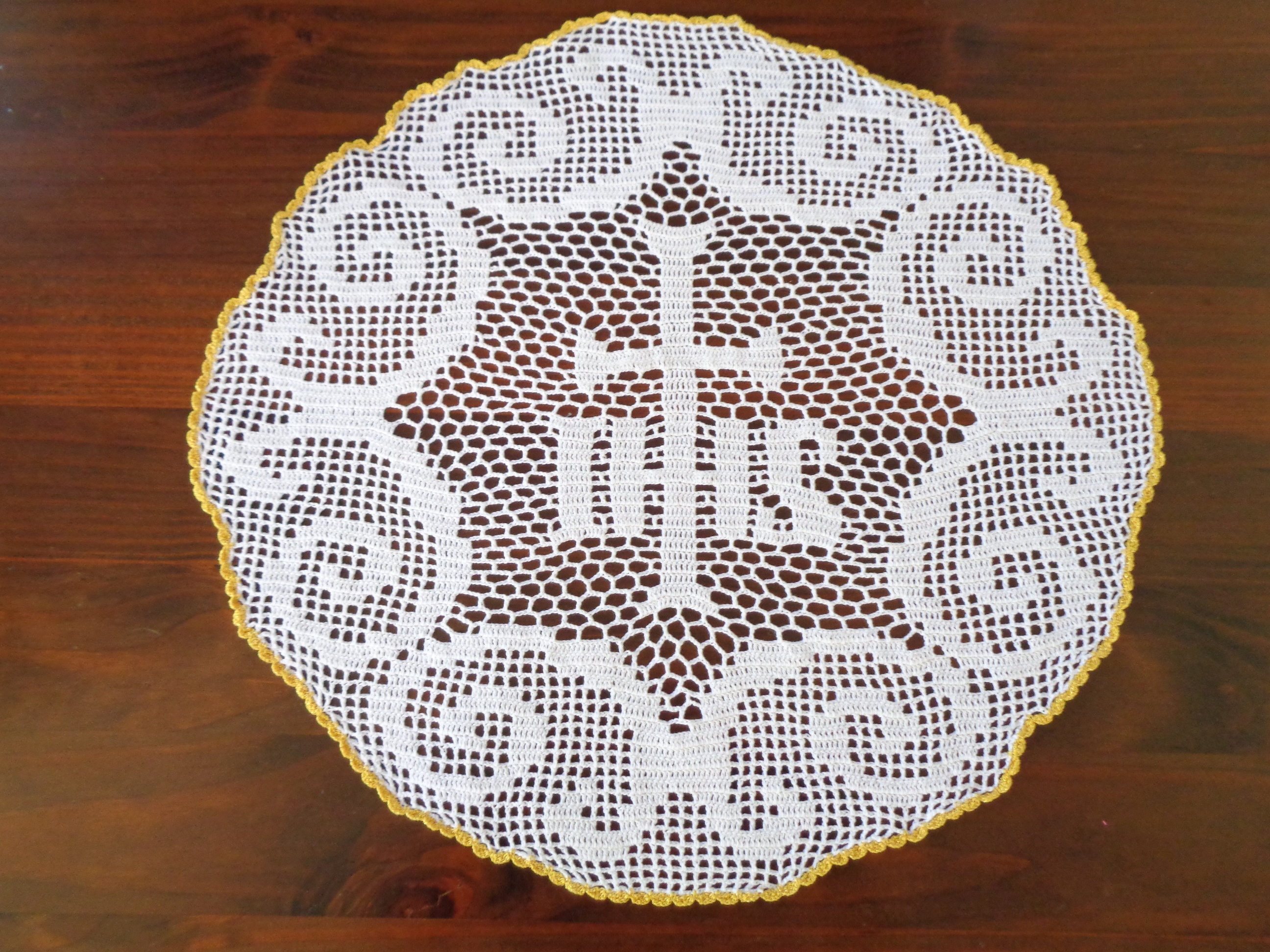 Religious Lace IHS Catholic Doily Cross White Altar Cloth Christian