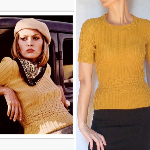 Suéter de punto smock de Bonnie y Clyde La película teje el icónico disfraz de Halloween en amarillo mostaza