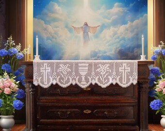 Cross and Chalice lace trim Catholic Ecclesiastical religious borders Christian Hand crochet Vestment 10.6 inch