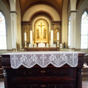 Altar cloth catholic with Cross and Grape lace Christian church linens handmade Liturgical cover Custom size