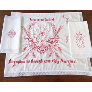 Catholic altar cloth Sacrament Holy Eucharist Antique red work embroidery church altar covers Set of 3