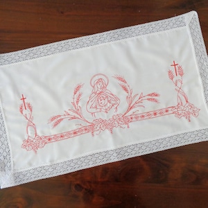 Small altar cloth Immaculate Heart of Mary Catholic alter cloth embroidery Religious Antique alter cloths  liturgical linens