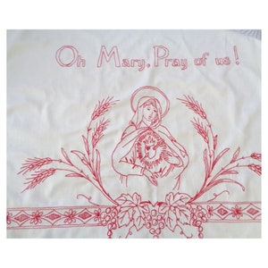 Immaculate Heart of Mary church altar cloth catholic  Antique red work embroidery cover vintage Antique reproduction