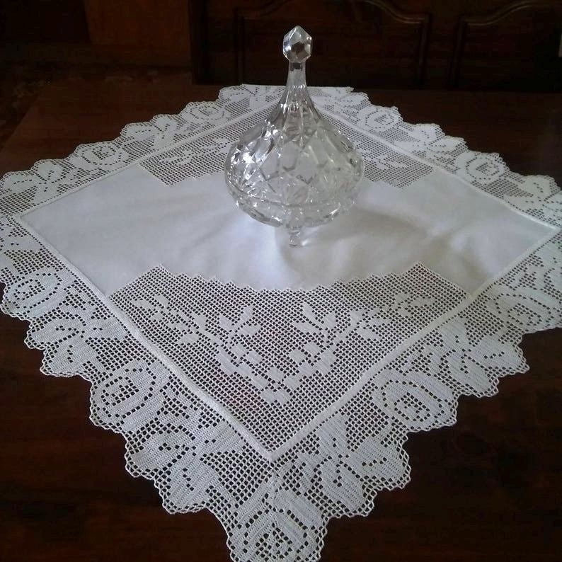 Crochet Vintage Lace Tablecloth Table Runner Topper Cover Home IVORY 31/"x31/"