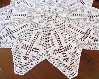 Religious lace tablecloths Latin Cross crochet doily Liturgical Altar cloth white Catholic Christian Round table toper 34.6 inch