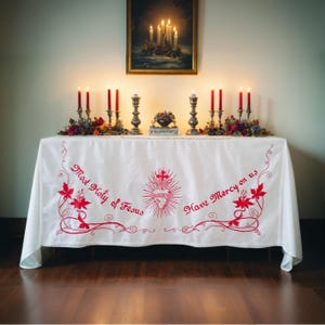 Sacred heart of Jesus catholic altar cloth embroidered Latin Cross Catholic white liturgical cross cover IHS