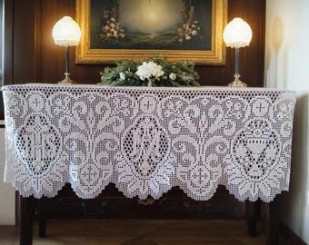 Religious liturgical lace trim Altar catholic edging Vestment Alb Church altar frontal Crochet border Jesus Christ, Virgin Mary, chalice 60&#39;