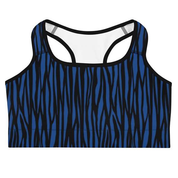 Blue Zebra Sports bra Animal print gym bra black blue yoga bra  fitness wear athletic wear activewear