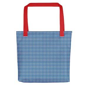 Blaue Einkaufstasche mit Vichykaro / Karoblaue Strandtasche