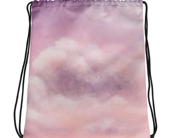 Pink Clouds Drawstring bag / tie dye cinch bag / pink sky gym bag