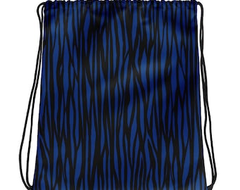 Blue Zebra Drawstring bag / Animal Print cinch bag / gym bag