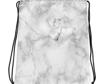 White Marble Drawstring bag / Abstract cinch bag / Gym bag