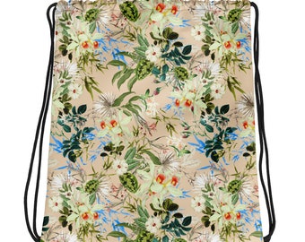 Floral Drawstring bag / Spring cinch bag / flowers gym bag