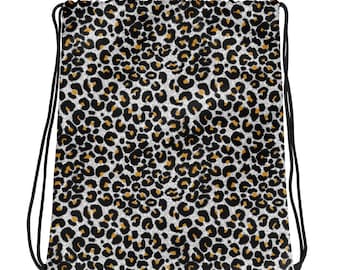 Leopard Drawstring bag / Animal print cinch bag / Panther gym bag