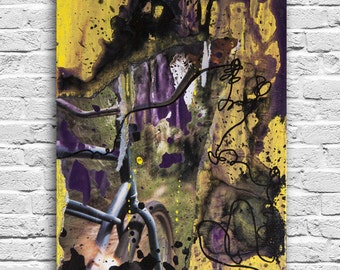 Bike! Original Artwork, Grungy Mixed Media Art Piece, Urban Decor, Messy Painting, Strange Home Wall Collage, Digital Download