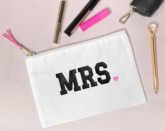 MRS. Makeup Bag – Bridal Gift, Wedding Day Cosmetic Pouch, Honeymoon Travel Bag, Engagement Gift for Bride